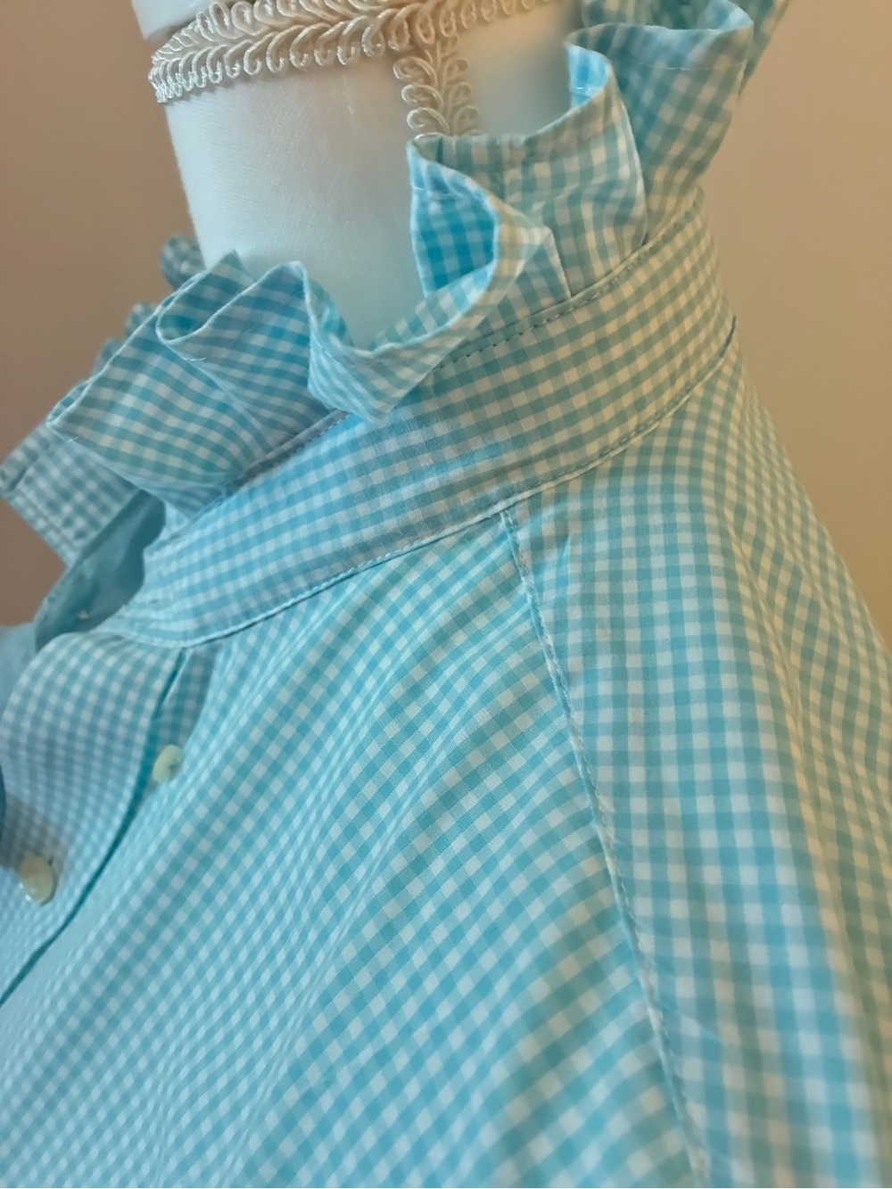 Re-worked,ruffled collar shirt and up-cycled